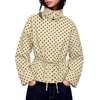 Women’s Drawstring Polka Dot Jackets Funnel Neck Button Down Short Casual Lightweight Parka Coat with Pockets(Khaki)