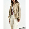 Women’s Drawstring Polka Dot Jackets Funnel Neck Button Down Short Casual Lightweight Parka Coat with Pockets(Khaki)