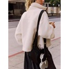 Women’s Fleece Cropped Jacket Funnel Neck Zip Up Fuzzy Teddy Coat(Beige)