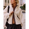 Women’s Fleece Cropped Jacket Funnel Neck Zip Up Fuzzy Teddy Coat(Beige)