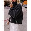 Women’s Fleece Cropped Jacket Funnel Neck Zip Up Fuzzy Teddy Coat(Black)