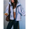 Women’s Fleece Cropped Jacket Funnel Neck Zip Up Fuzzy Teddy Coat(Blue)