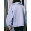 Women’s Fleece Cropped Jacket Funnel Neck Zip Up Fuzzy Teddy Coat(Blue)