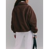 Women’s Fleece Cropped Jacket Funnel Neck Zip Up Fuzzy Teddy Coat(Brown)