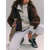 Women’s Fleece Cropped Jacket Funnel Neck Zip Up Fuzzy Teddy Coat(Brown)