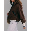 Women’s Fleece Cropped Jacket Funnel Neck Zip Up Fuzzy Teddy Coat(Brown)