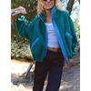 Women’s Fleece Cropped Jacket Funnel Neck Zip Up Fuzzy Teddy Coat(Green)