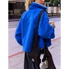 Women’s Fleece Cropped Jacket Funnel Neck Zip Up Fuzzy Teddy Coat(Royalblue)