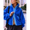 Women’s Fleece Cropped Jacket Funnel Neck Zip Up Fuzzy Teddy Coat(Royalblue)