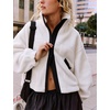 Women’s Fleece Cropped Jacket Funnel Neck Zip Up Fuzzy Teddy Coat(White)