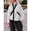 Women’s Fleece Cropped Jacket Funnel Neck Zip Up Fuzzy Teddy Coat(White)