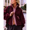 Women’s Fleece Cropped Jacket Funnel Neck Zip Up Fuzzy Teddy Coat(Winered)