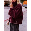 Women’s Fleece Cropped Jacket Funnel Neck Zip Up Fuzzy Teddy Coat(Winered)