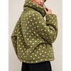 Women’s Heart Print Sherpa Fleece Jacket Button Down Teddy Coat(Armygreen)