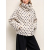 Women’s Heart Print Sherpa Fleece Jacket Button Down Teddy Coat(Beige)