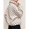 Women’s Heart Print Sherpa Fleece Jacket Button Down Teddy Coat(Beige)