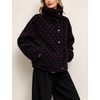Women’s Heart Print Sherpa Fleece Jacket Button Down Teddy Coat(Black)