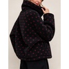 Women’s Heart Print Sherpa Fleece Jacket Button Down Teddy Coat(Black)