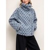 Women’s Heart Print Sherpa Fleece Jacket Button Down Teddy Coat(Blue)