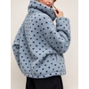 Women’s Heart Print Sherpa Fleece Jacket Button Down Teddy Coat(Blue)
