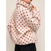 Women’s Heart Print Sherpa Fleece Jacket Button Down Teddy Coat(Cream)