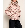 Women’s Heart Print Sherpa Fleece Jacket Button Down Teddy Coat(Cream)