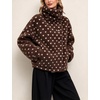 Women’s Heart Print Sherpa Fleece Jacket Button Down Teddy Coat(Darkbrown)