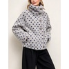 Women’s Heart Print Sherpa Fleece Jacket Button Down Teddy Coat(Grey)