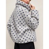 Women’s Heart Print Sherpa Fleece Jacket Button Down Teddy Coat(Grey)
