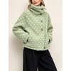 Women’s Heart Print Sherpa Fleece Jacket Button Down Teddy Coat(Mintgreen)