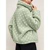Women’s Heart Print Sherpa Fleece Jacket Button Down Teddy Coat(Mintgreen)