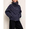 Women’s Heart Print Sherpa Fleece Jacket Button Down Teddy Coat(Navy)