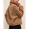 Women’s Heart Print Sherpa Fleece Jacket Button Down Teddy Coat(Taupe)