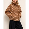 Women’s Heart Print Sherpa Fleece Jacket Button Down Teddy Coat(Taupe)