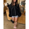 Women’s Mesh Track Jacket Oversized Zip Up Lightweight Coat(Black)