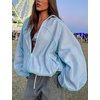 Women’s Mesh Track Jacket Oversized Zip Up Lightweight Coat(Blue)