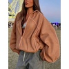 Women’s Mesh Track Jacket Oversized Zip Up Lightweight Coat(Brown)