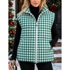 Women’s Oversized Puffer Vest Gingham Sleeveless Paded Gilet Jackets(Green)