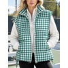 Women’s Oversized Puffer Vest Gingham Sleeveless Paded Gilet Jackets(Green)