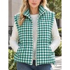 Women’s Oversized Puffer Vest Gingham Sleeveless Paded Gilet Jackets(Green)