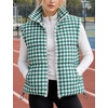 Women’s Oversized Puffer Vest Gingham Sleeveless Paded Gilet Jackets(Green)