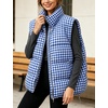 Women’s Oversized Puffer Vest Gingham Sleeveless Paded Gilet Jackets(Navy)