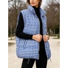 Women’s Oversized Puffer Vest Gingham Sleeveless Paded Gilet Jackets(Navy)