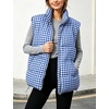 Women’s Oversized Puffer Vest Gingham Sleeveless Paded Gilet Jackets(Navy)