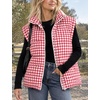 Women’s Oversized Puffer Vest Gingham Sleeveless Paded Gilet Jackets(Red)