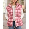 Women’s Oversized Puffer Vest Gingham Sleeveless Paded Gilet Jackets(Red)