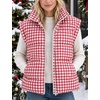 Women’s Oversized Puffer Vest Gingham Sleeveless Paded Gilet Jackets(Red)