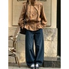 Women’s Polka Dot Casual Funnel Neck Lightweight Jackets(Brown)