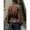 Women’s Polka Dot Casual Funnel Neck Lightweight Jackets(Coffee)
