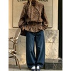 Women’s Polka Dot Casual Funnel Neck Lightweight Jackets(Coffee)